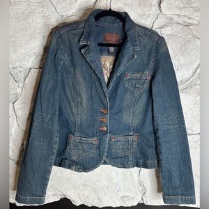 Calvin Klein Jeans | Women’s Cropped Denim Blazer w/Floral Embroidery, Size L